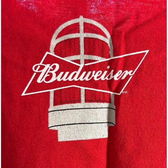 Budweiser Holiday T-Shirt This Buds For You Deer Trees Lg Red Jerzees Cotton - Picture 4 of 7